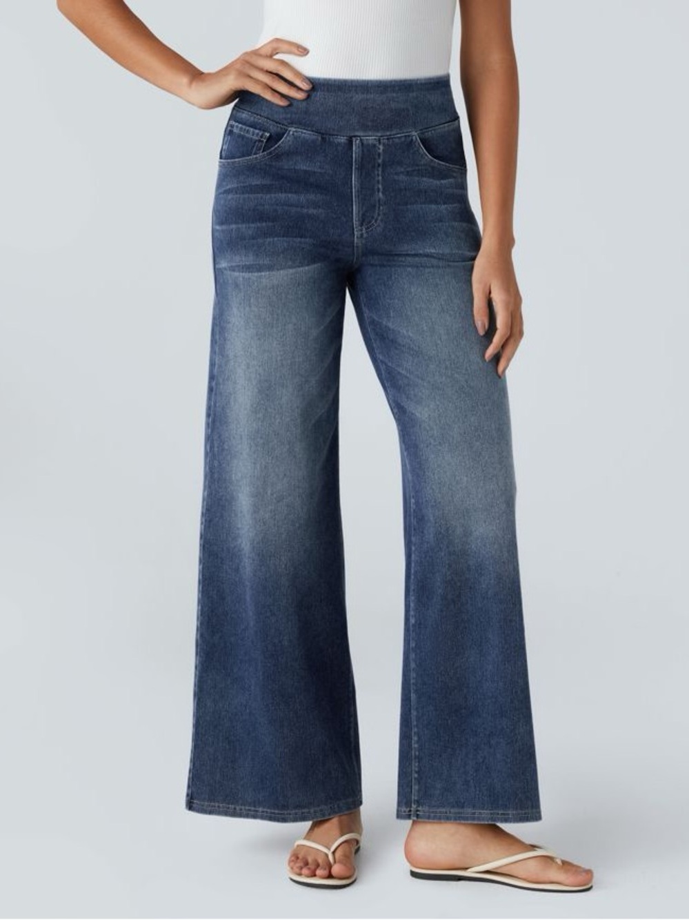 Halara Flex™ High Waisted Pockets Baggy Wide Leg Washed Casual Jeans Size M